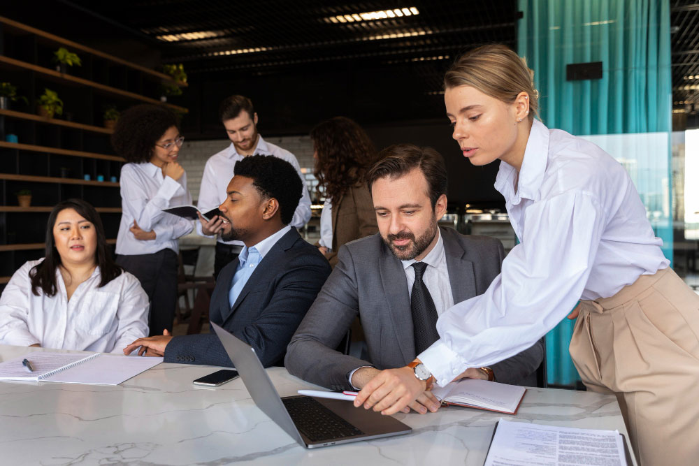 Meeting between business advisors and agency founder